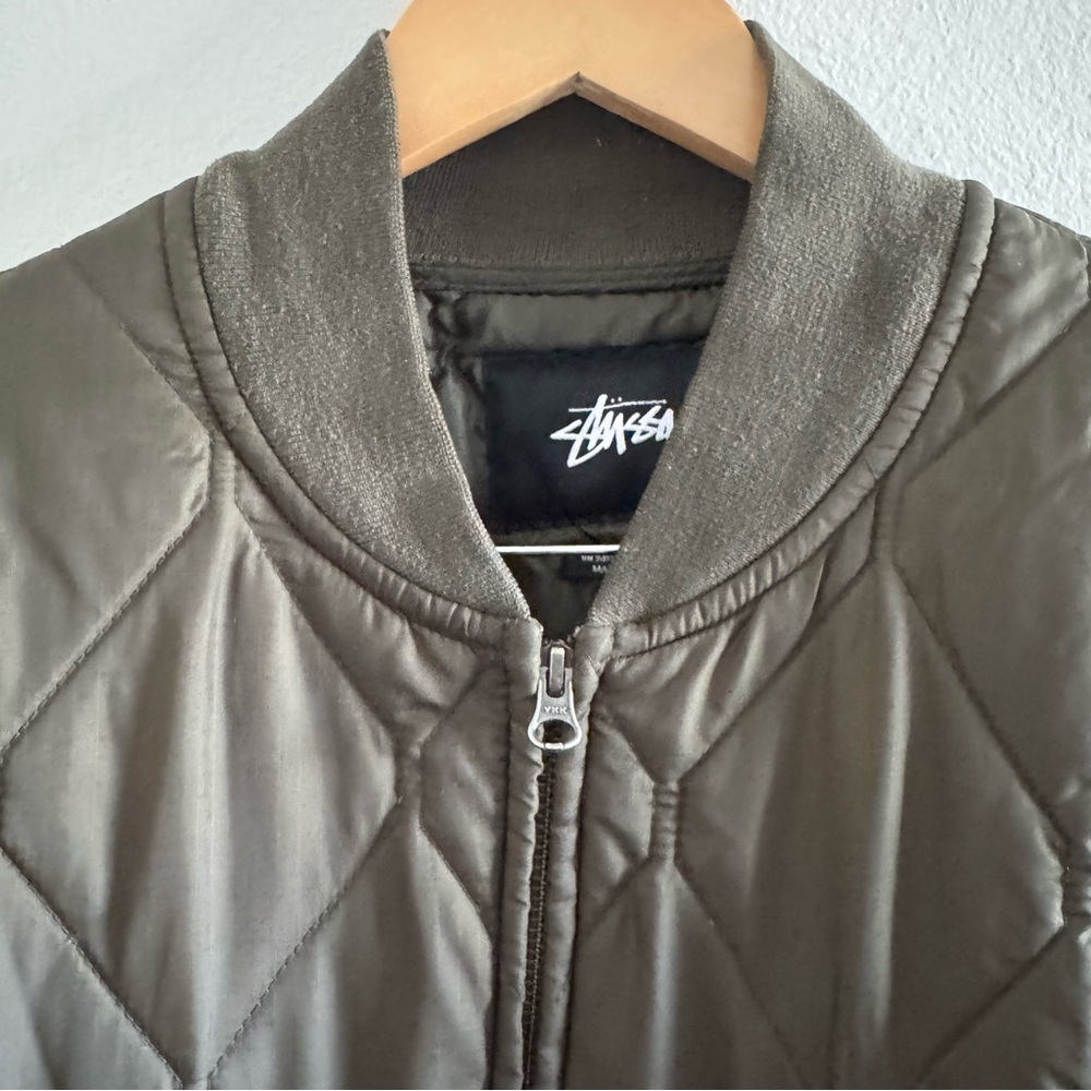 Stussy Men's Quilted Military Bomber Full Zip Up Jacket Olive Green size Large - Picture 5 of 10